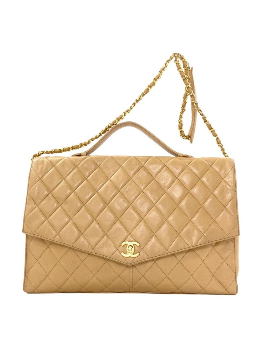 Chanel Quilted CC Logo Chain Gold 2-Way Handbag Lambskin